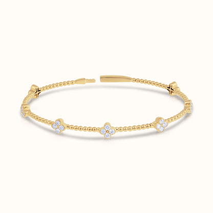Moissanite Flexible Beaded Flower Cluster Bangle