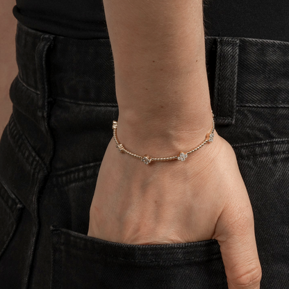 Moissanite Flexible Beaded Flower Cluster Bangle