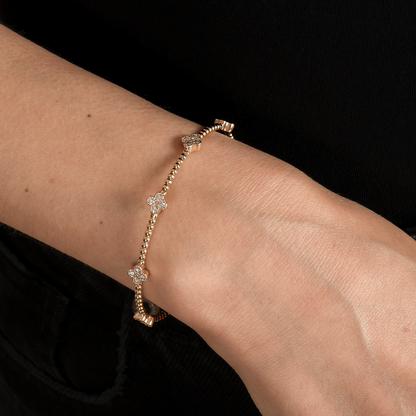 Moissanite Flexible Beaded Flower Cluster Bangle