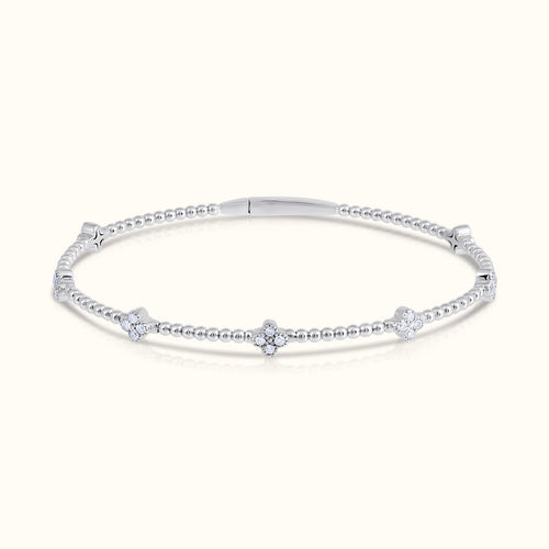 Moissanite Flexible Beaded Flower Cluster Bangle