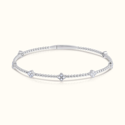 Moissanite Flexible Beaded Flower Cluster Bangle