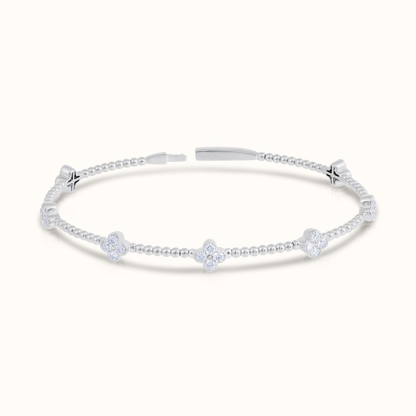 Moissanite Flexible Beaded Flower Cluster Bangle