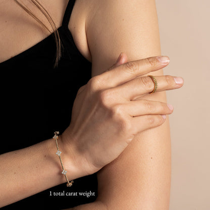 Moissanite Flexible Beaded Flower Cluster Bangle